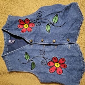 Floral Embroidered Denim Vest